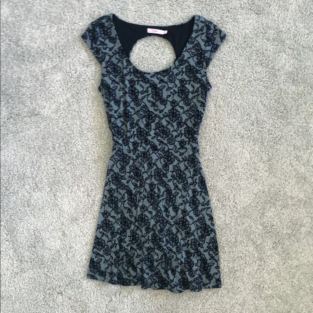 Candies Lace Printed Fit Flare Dress Black Grey